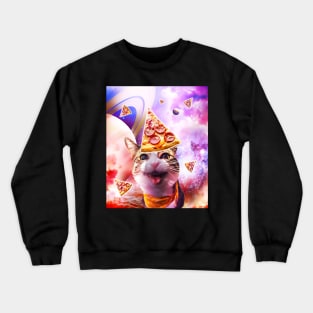 Space Galaxy Cat With Pizza Crewneck Sweatshirt